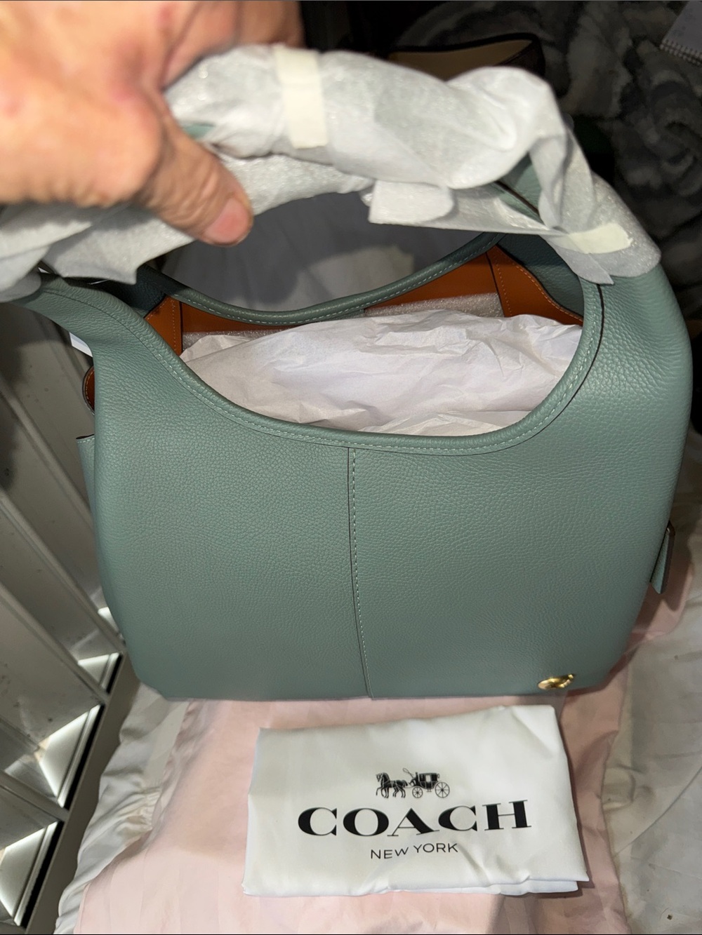 NWT - COACH Pebbled Leather Shoulder Bag in Sage Green